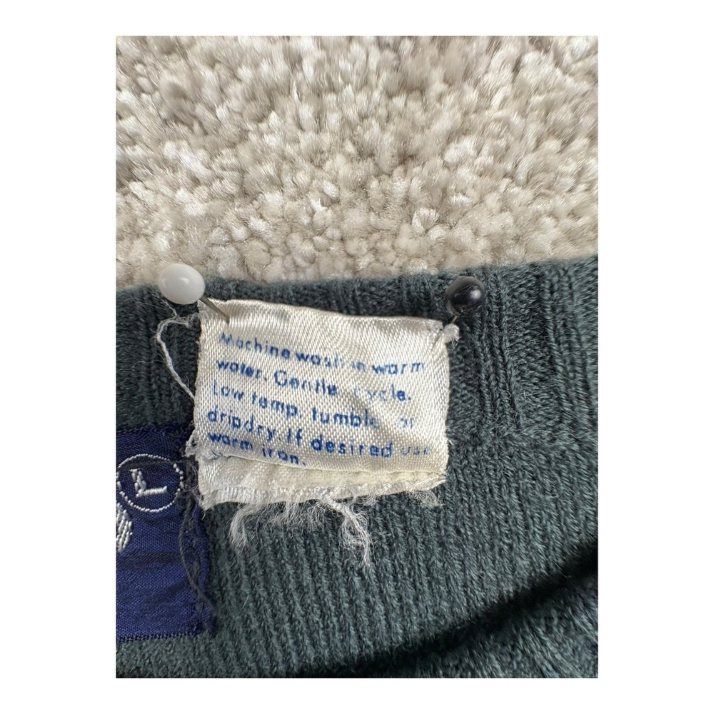 Vintage KP Korea Knit Sweater Green Gray‎ Striped Long Sleeve Size L - Picture 4 of 7